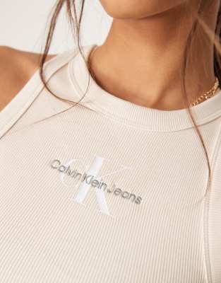 Calvin Klein Jeans Est.1978 Monologo Ribbed Tank Top In Neutral