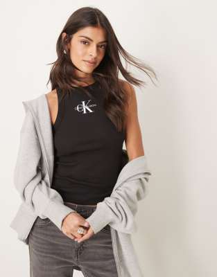 Calvin Klein Jeans Est.1978 Monologo Ribbed Tank Top In Black