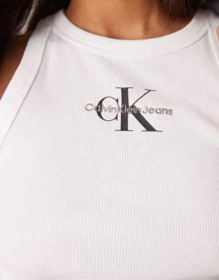 Calvin Klein Jeans Est.1978 Monologo Ribbed Tank Top In White