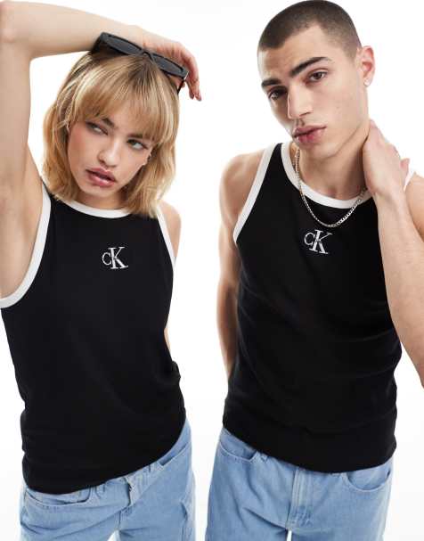 Calvin Klein Jeans monologo ringer tank in black - ASOS Exclusive - view 1