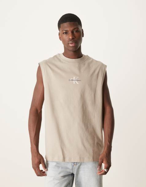Calvin Klein Jeans monologo singlet in stone - view 1