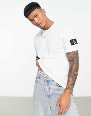 Calvin Klein Jeans monologo sleeve badge t-shirt in white heather