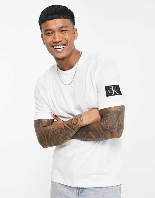 Calvin Klein Jeans monologo sleeve badge t shirt in white heather