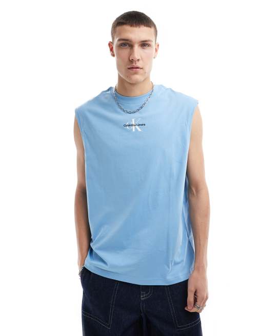 【  Jeans】monologo sleeveless t-shirt in blue Calvin Klein Jeans monologo sleeveless T-shirt in blue | ASOS