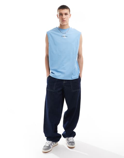 【  Jeans】monologo sleeveless t-shirt in blue Calvin Klein Jeans monologo sleeveless T-shirt in blue | ASOS