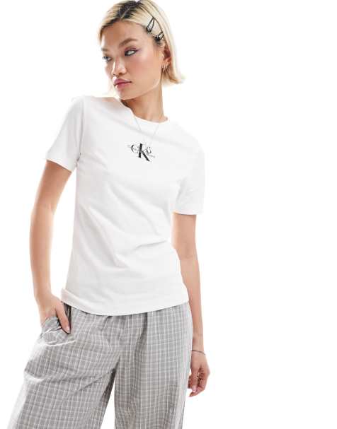 Calvin Klein Jeans monologo slim fit t-shirt in white - view 1