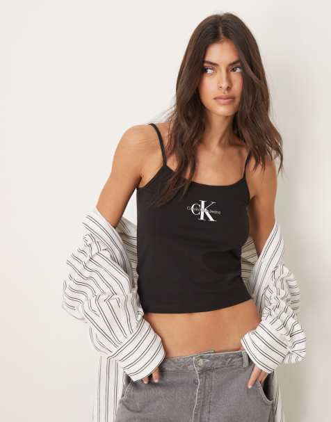Calvin Klein Jeans monologo strappy vest in black