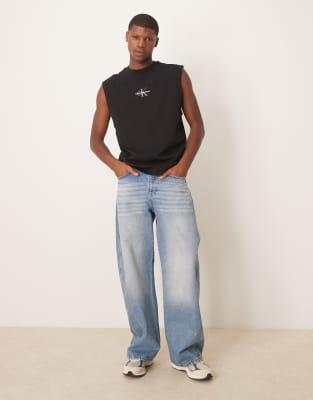 Calvin Klein Jeans monologo tank top in black | ASOS