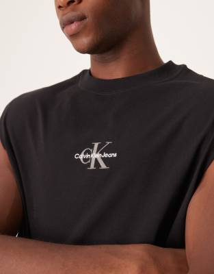 Calvin Klein Jeans monologo tank top in black | ASOS