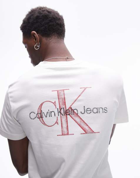 Calvin Klein Jeans monologo textured back print t-shirt in white - view 1