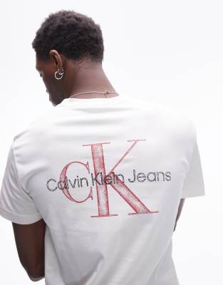 Белая футболка с текстурированным принтом на спине Calvin Klein Jeans monologo