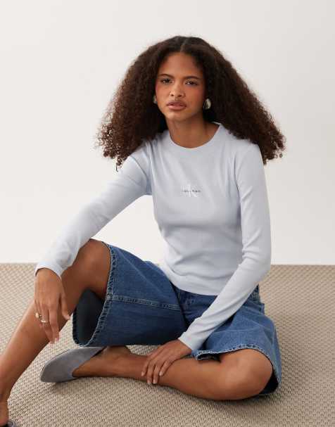 Calvin Klein Jeans Monologo top z długim rękawem w jasnoniebieskim kolorze - view 1