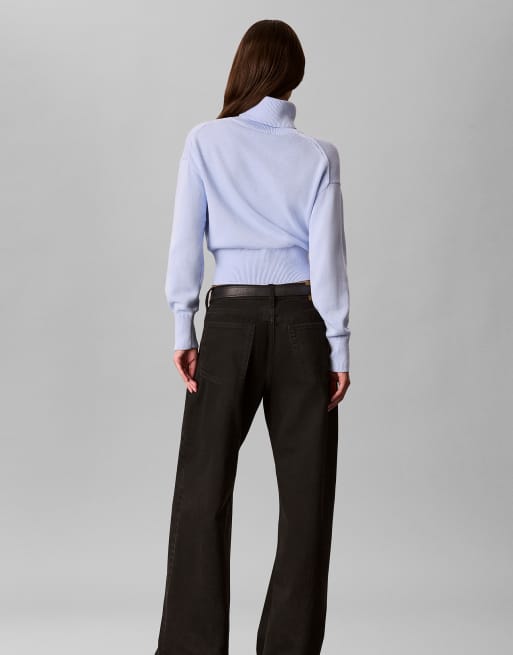Calvin Klein Jeans Monologo turtleneck jumper in sweet blue, 4 of 7