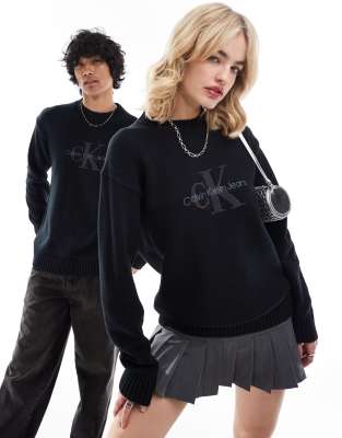 Calvin Klein Jeans - Monologo - Unisex-Pullover aus Chenille in Schwarz