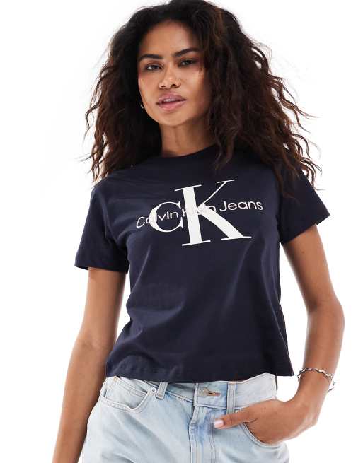 Calvin Klein Jeans – Mörk marinblå, T-shirt i liten modell med monogramlogga