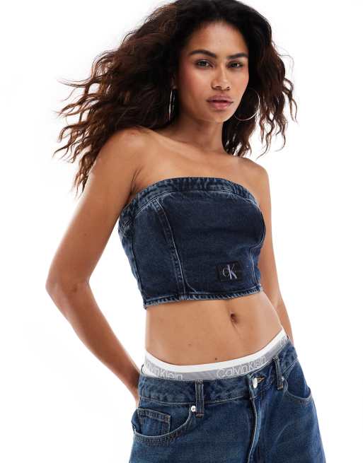 Calvin Klein Jeans – Mörkblå tubtopp i denim