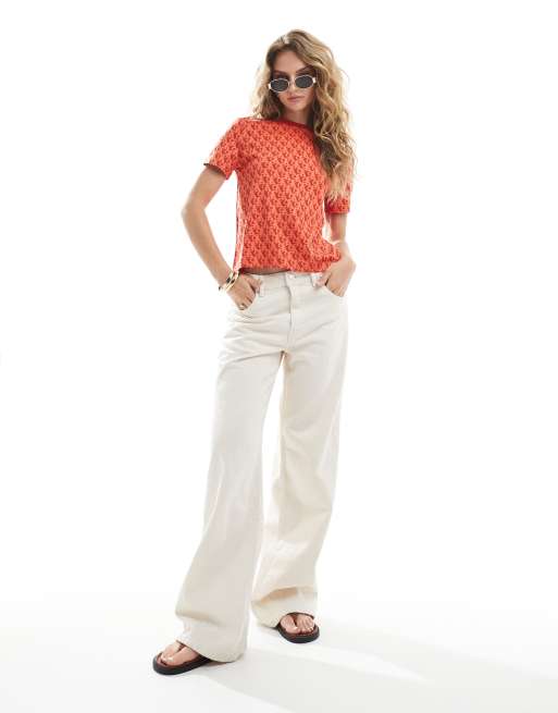 Calvin Klein Jeans – Mörkorange t-shirt med heltäckande mönster, 3 av 4