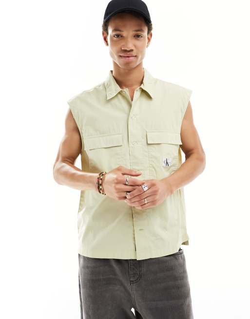 Calvin Klein Jeans - Mouwloos poplin overhemd in groen
