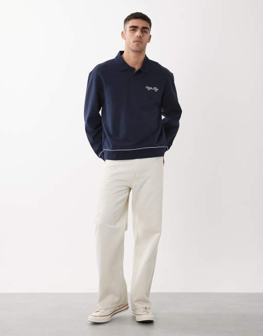 Calvin Klein Jeans - Mørkeblå polo-sweatshirt med kantdetaljer, 2 af 5