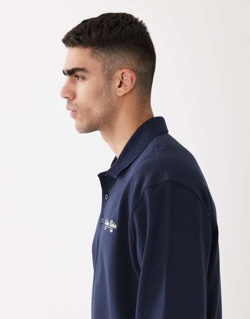 Calvin Klein Jeans - Mørkeblå polo-sweatshirt med kantdetaljer, 3 af 5