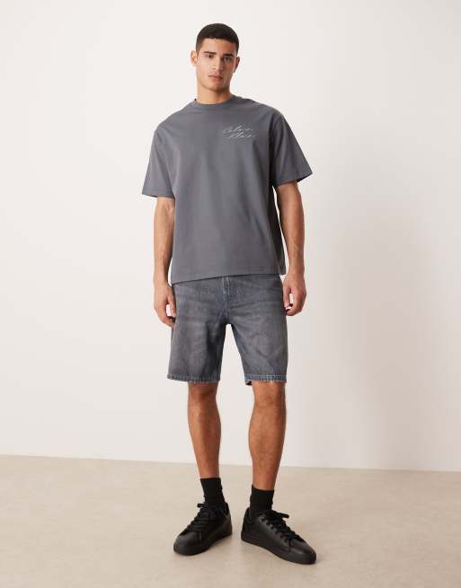 Calvin Klein Jeans - Mørkegrå forvaskede denimshorts med afslappet pasform i 90'er-stil, 5 af 5