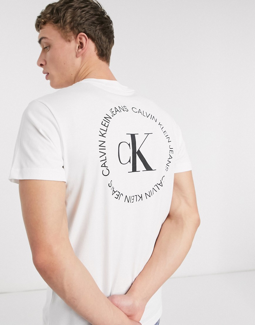 Calvin Klein Jeans multi logo back circle print t-shirt in white