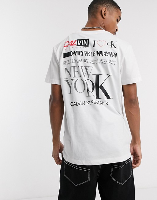 Calvin Klein Jeans multi logo back print t-shirt in white | ASOS