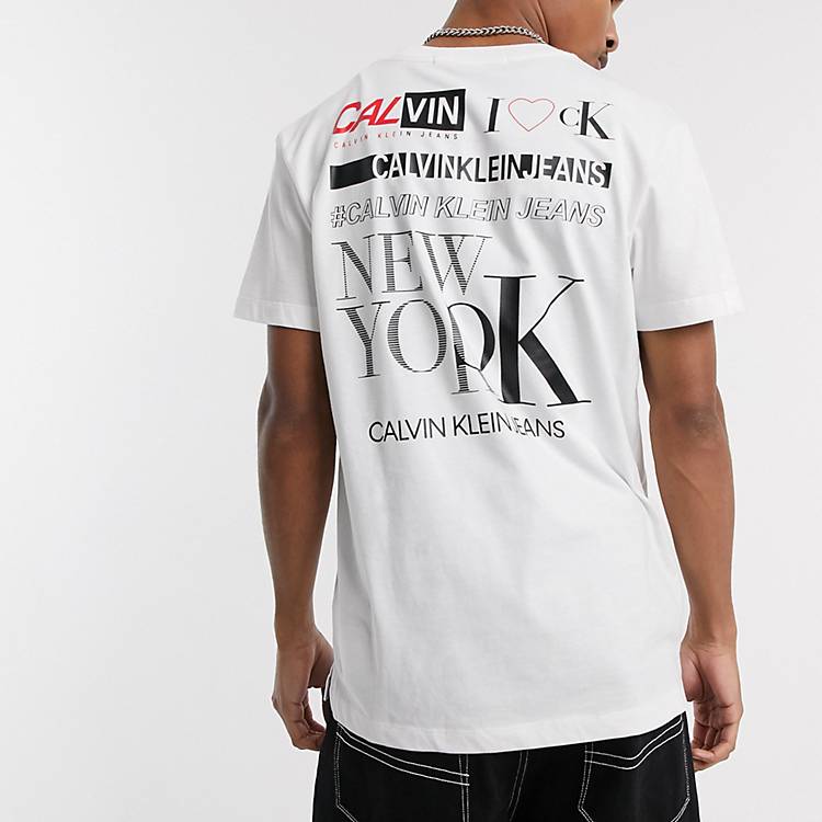 Calvin Klein Jeans multi logo back print t-shirt in white | ASOS