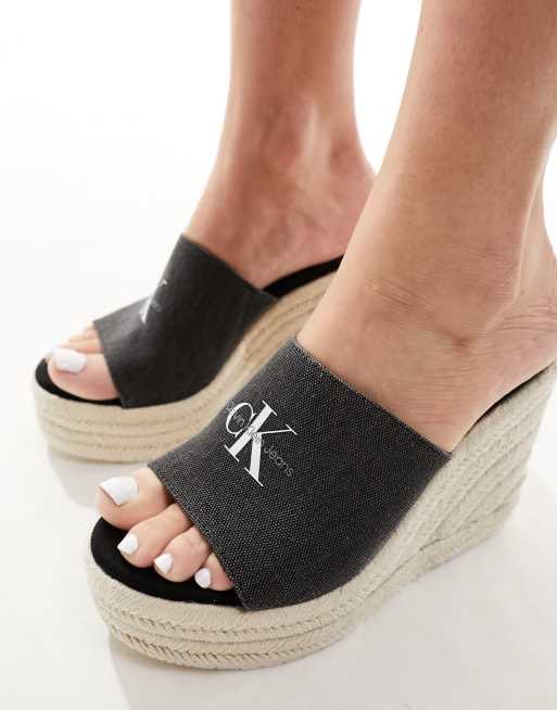Calvin Klein Jeans - Multifarvede slider-sandaler med kilehæl i reb, 2 af 4