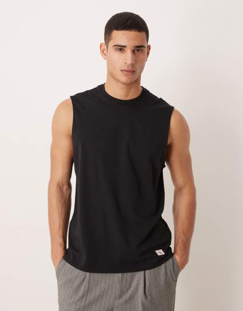 Calvin Klein Jeans – Muskel-Trägertop in Schwarz aus Jersey mit Aufnäher - view 1