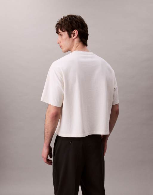 Calvin Klein Jeans – Naturvit t-shirt i oversize med boxig passform och monogramlogga, 4 av 5