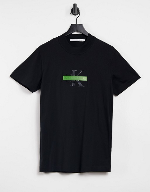 Calvin Klein Jeans neon bar monogram logo t-shirt in black