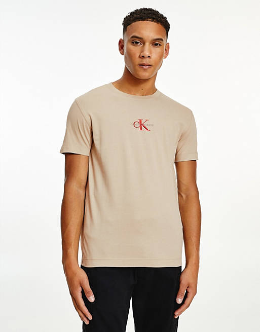 Calvin Klein Jeans Corallo Manica Corta T Shirt Taglia L 