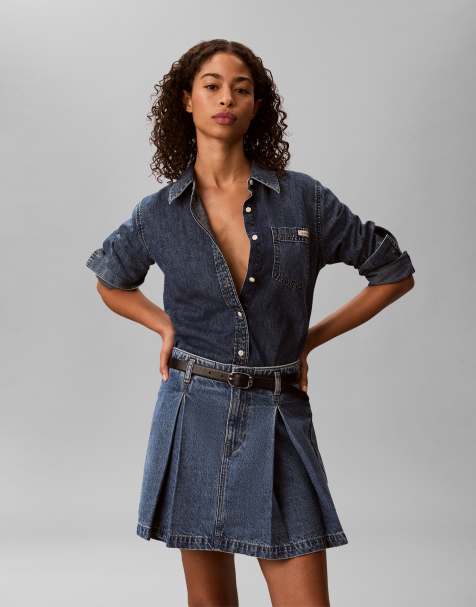 Calvin Klein Jeans – Niebieska plisowana spódnica jeansowa mini - view 1