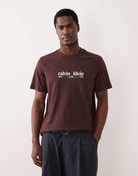 Calvin Klein Jeans NYC chest graphic in mocha brown