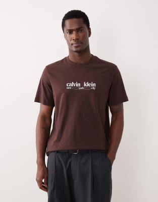 Calvin Klein Jeans Est.1978 Nyc Chest Graphic T-shirt In Brown