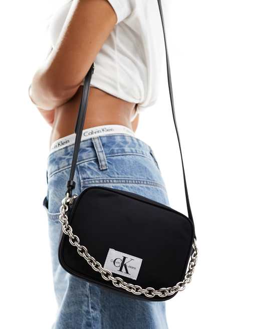 Calvin Klein Jeans nylon monogram shoulder bag in black - BLACK