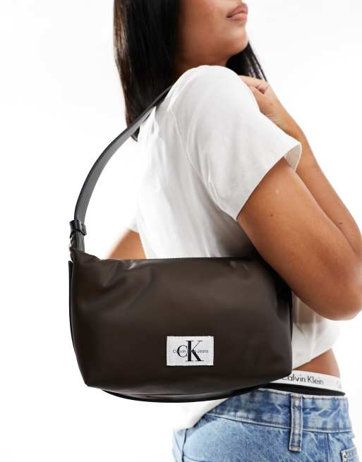 Calvin Klein Jeans nylon chain shoulder bag in brown