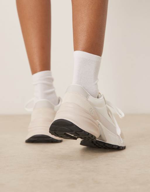 Calvin Klein Jeans nylon hike runner sneakers in white and silver