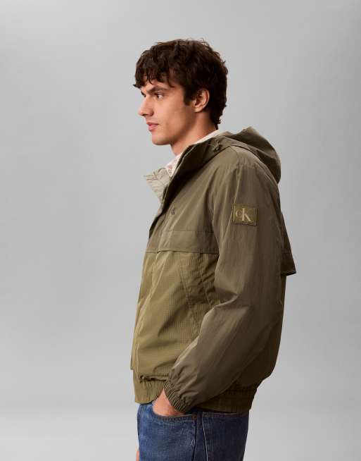 Calvin Klein Jeans nylon windbreaker with hood in olive green, 2 of 5