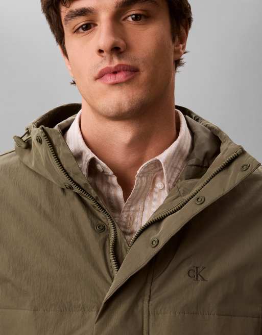 Calvin Klein Jeans nylon windbreaker with hood in olive green, 3 of 5