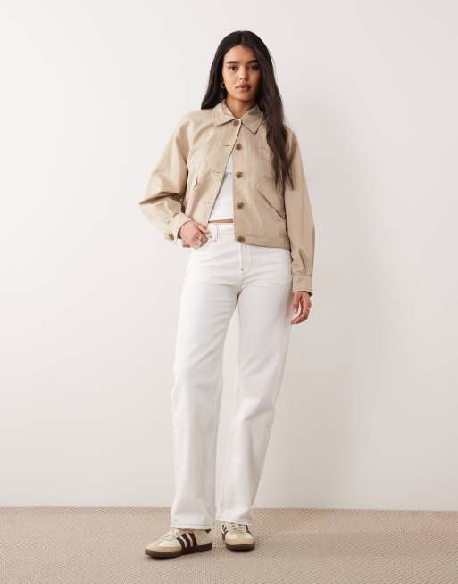 Calvin Klein Jeans nylon woven day short jacket with collar in beige, 3 of 4