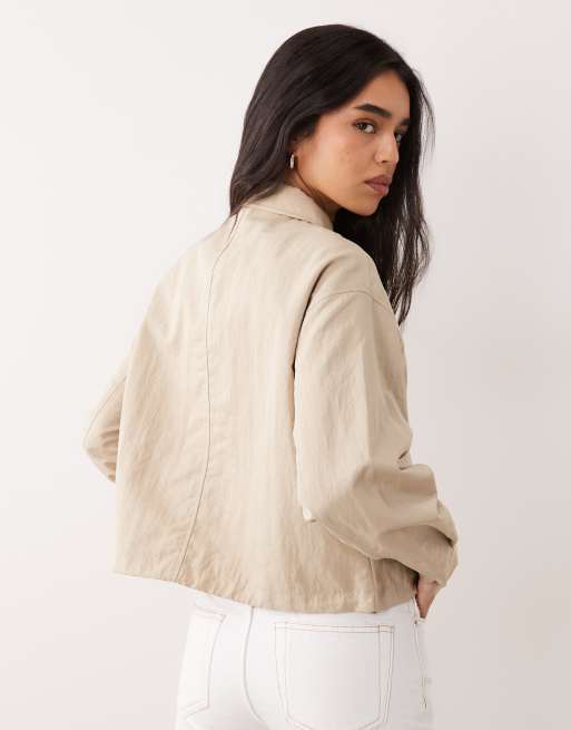 Calvin Klein Jeans nylon woven day short jacket with collar in beige, 4 of 4