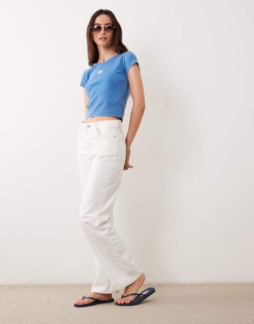 Calvin Klein Jeans Oberteil mit gewebtem Label und Rundhalsausschnitt in Blau, 2 von 4