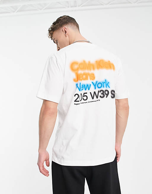 Calvin Klein Jeans off placed logo t-shirt in white | ASOS