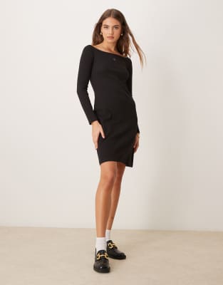 Calvin Klein Jeans off shoulder mini dress in black -