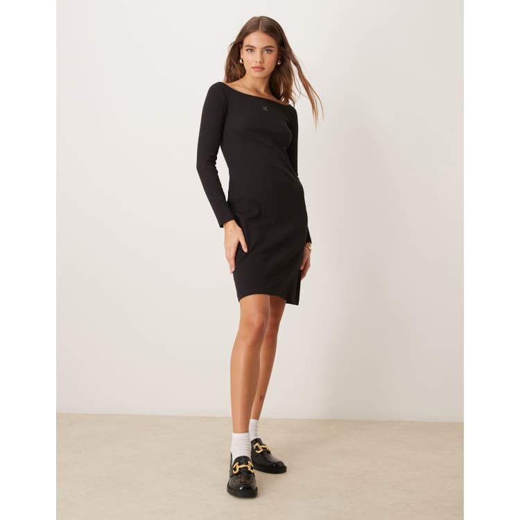 Calvin Klein Jeans off shoulder mini dress in black ASOS Exclusive ASOS