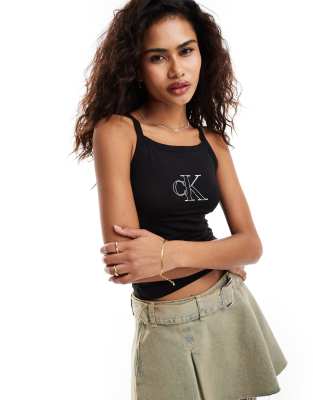 Calvin Klein Jeans outline logo singlet in black