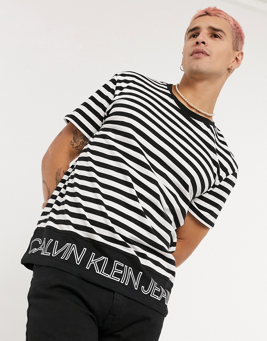 Calvin Klein Jeans outline logo striped t-shirt in black