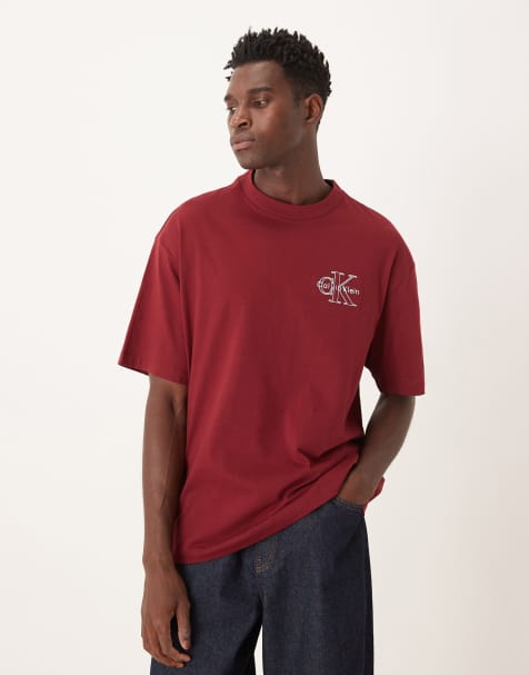 Calvin Klein Jeans outline monologo t-shirt in burgundy - view 1